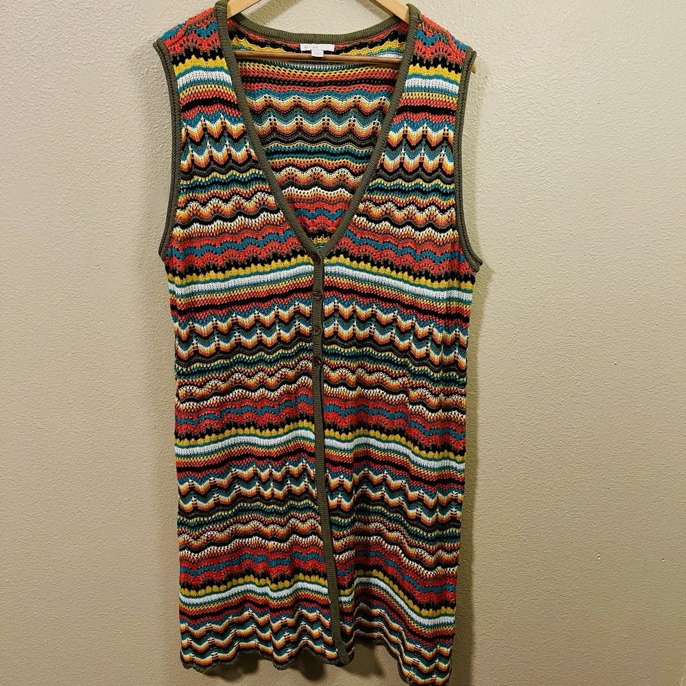 C EST 1946‎ Open Knit Long Sweater Vest Boho Artsy Cottagecore Plus Size 22/ 24
